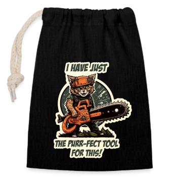 Purrfect Meme Cat Bricoleur Artisan - Sac cadeau en coton avec cordon (14 x 20 cm) - noir - Devant