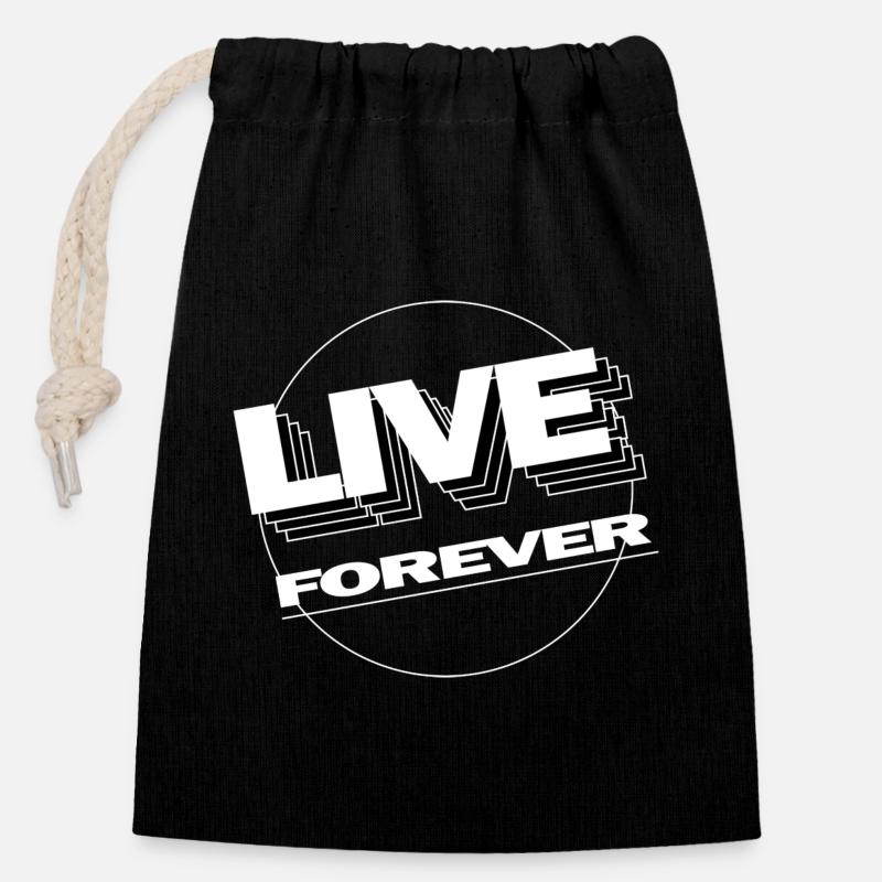 VIVEZ POUR TOUJOURS - Sac cadeau en coton avec cordon (14 x 20 cm) - noir