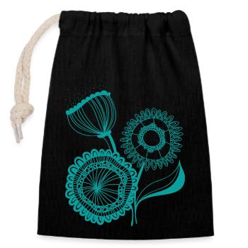 Flowers in petrol - Closable cotton gift bag (14x20cm) - black - Front