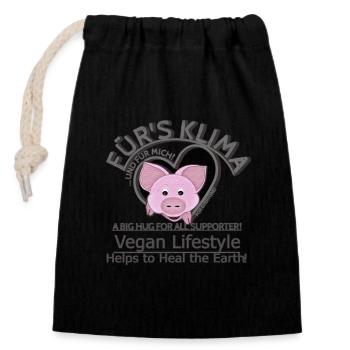 Schwein männl. Vegan Klima big hug SabineVegan - Verschließbarer Geschenkbeutel aus Baumwolle (14x20cm) - Schwarz - Vorne