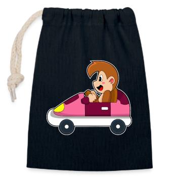 Voiture de singe - Sac cadeau en coton avec cordon (14 x 20 cm) - bleu marine - Devant