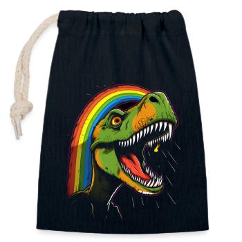 Tyrannosaure arc-en-ciel - Sac cadeau en coton avec cordon (14 x 20 cm) - bleu marine - Devant