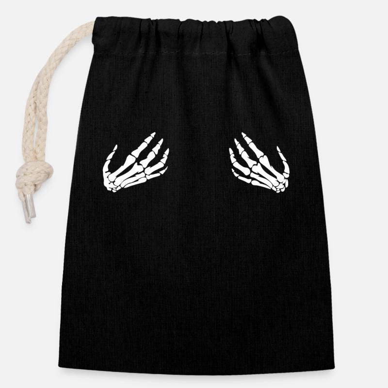 Squelette mains sur les seins - Sac cadeau en coton avec cordon (14 x 20 cm) - noir