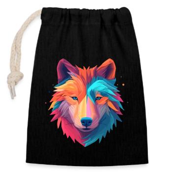 Wolf dans un design minimal coloré heureux - Sac cadeau en coton avec cordon (14 x 20 cm) - noir - Devant