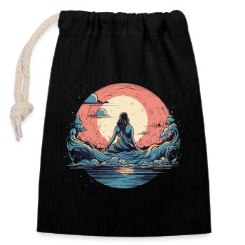 Onde de méditation - Sac cadeau en coton avec cordon (14 x 20 cm) - noir - Devant