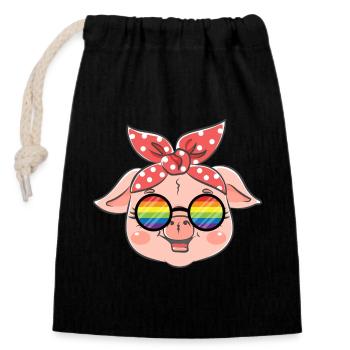 Lunettes LGBTQ Gay Pride Pig Rainbow - Sac cadeau en coton avec cordon (14 x 20 cm) - noir - Devant