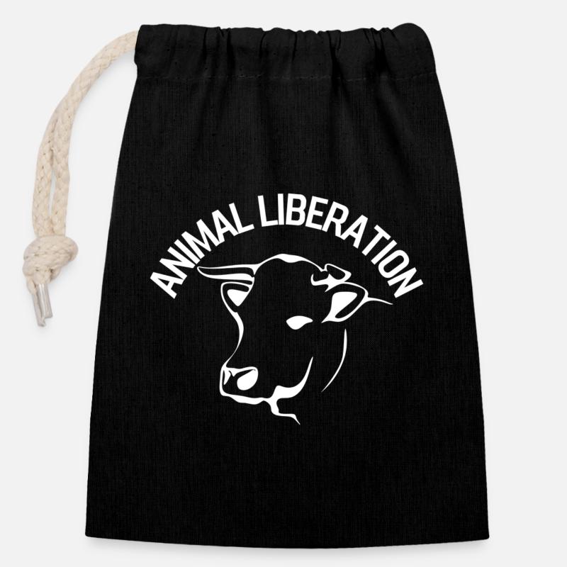 Vache de libération animale - Sac cadeau en coton avec cordon (14 x 20 cm) - noir