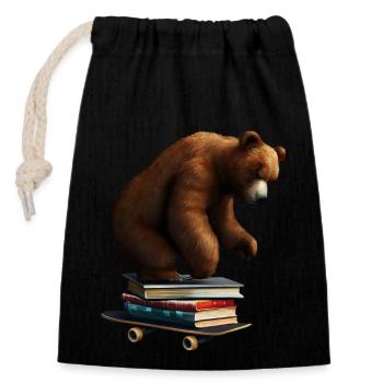 Lire l’ours sur une planche à roulettes - Sac cadeau en coton avec cordon (14 x 20 cm) - noir - Devant