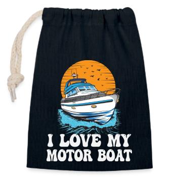 I Love My Motor Boat Life Is Better At The Lake - Closable cotton gift bag (14x20cm) - navy - Front