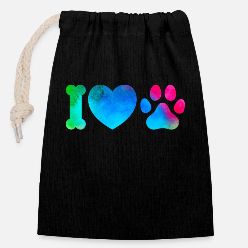 Chiens d’amour - Sac cadeau en coton avec cordon (14 x 20 cm) - noir