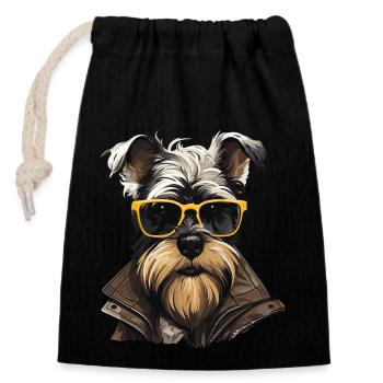 Streetwear Whiskers: miniature schnauzer style - Closable cotton gift bag (14x20cm) - black - Front