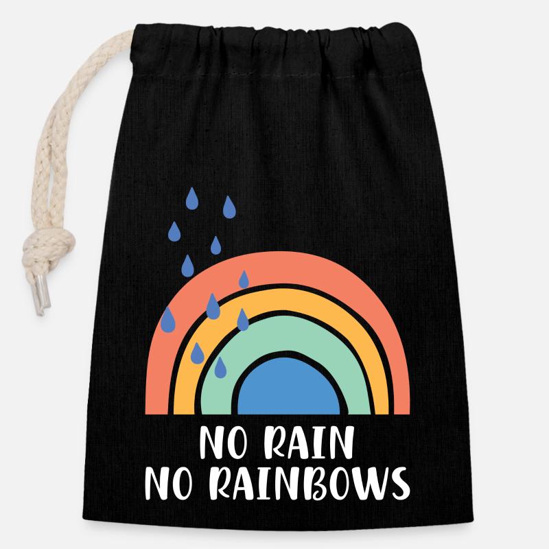 No Rain No Rainbows - Closable cotton gift bag (14x20cm) - black