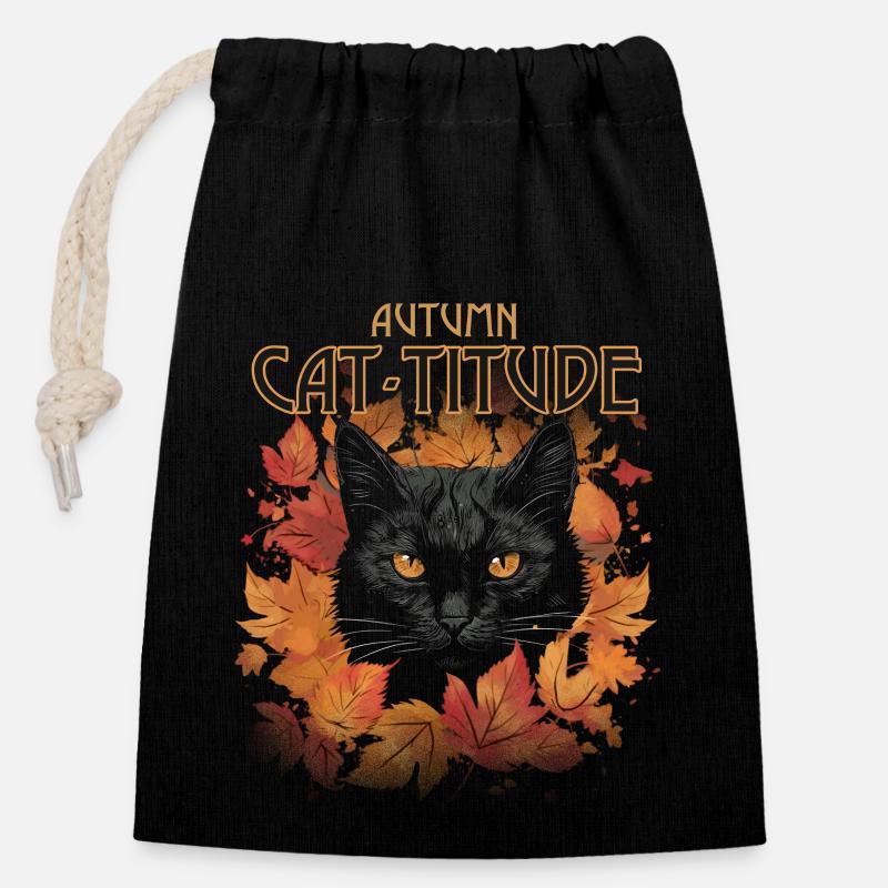Chat noir - Sac cadeau en coton avec cordon (14 x 20 cm) - noir