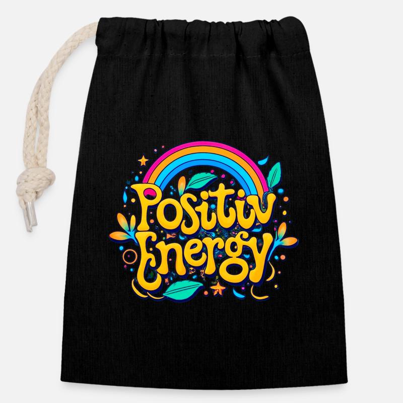 positive Energie - Verschließbarer Geschenkbeutel aus Baumwolle (14x20cm) - Schwarz