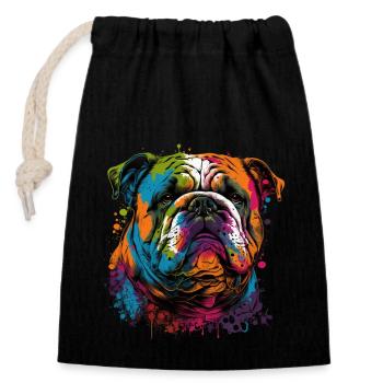 Bouledogue anglais Pop Art I Dog Lover I Splash Art - Sac cadeau en coton avec cordon (14 x 20 cm) - noir - Devant