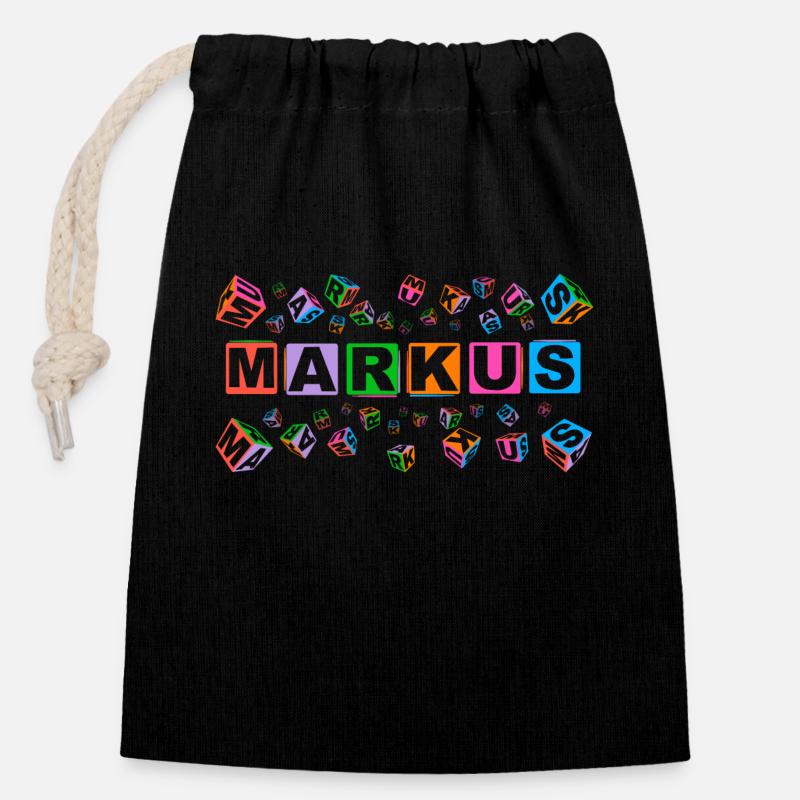 MARKUS colourful cubes - Verschließbarer Geschenkbeutel aus Baumwolle (14x20cm) - Schwarz