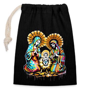 Christmas Family | Merry Christmas Jesus Mary - Closable cotton gift bag (14x20cm) - black - Front