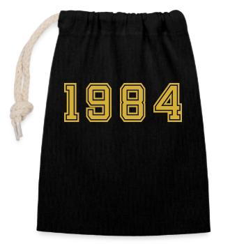 1984 Year - Closable cotton gift bag (14x20cm) - black - Front