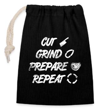 Cutting, grinding, preparing - Closable cotton gift bag (14x20cm) - black - Front