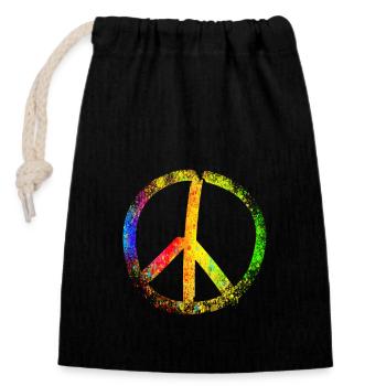 peace sign rainbow - Verschließbarer Geschenkbeutel aus Baumwolle (14x20cm) - Schwarz - Vorne