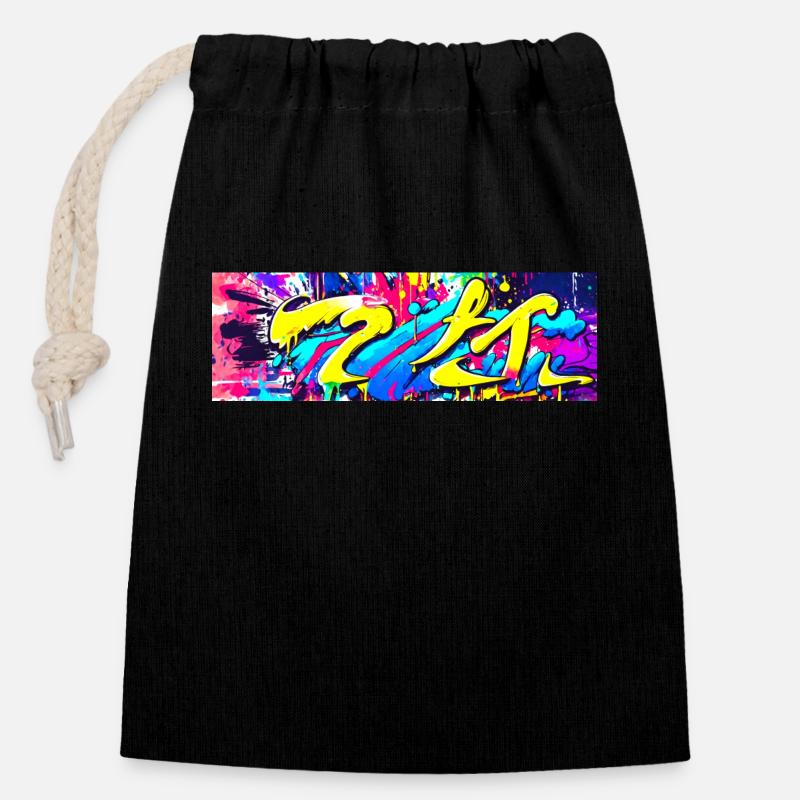 Graffiti Farbe Fleck Streetart - Verschließbarer Geschenkbeutel aus Baumwolle (14x20cm) - Schwarz