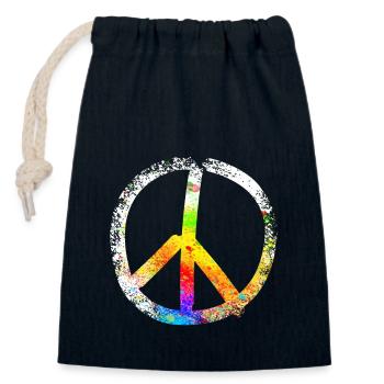 peace sign speckled 03 - Closable cotton gift bag (14x20cm) - navy - Front