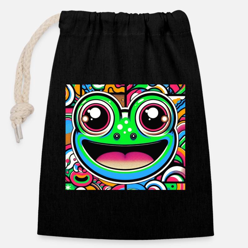 Frosch Pop Art - Verschließbarer Geschenkbeutel aus Baumwolle (14x20cm) - Schwarz