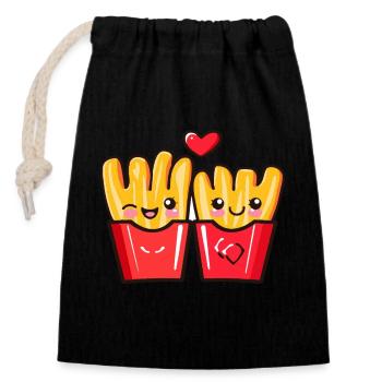 Frites Couple Amour Coeur Saint Valentin - Sac cadeau en coton avec cordon (14 x 20 cm) - noir - Devant