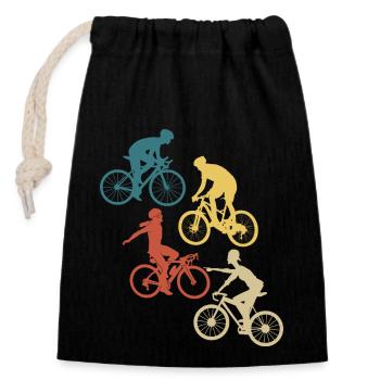 vélo rétro vintage - Sac cadeau en coton avec cordon (14 x 20 cm) - noir - Devant