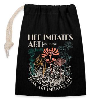 Oscar Wilde quote Art Nouveau retro floral design - Closable cotton gift bag (14x20cm) - black - Front
