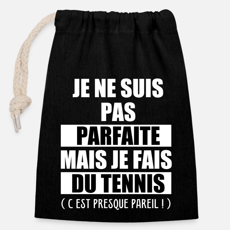 pas parfaite je fais tennis c'est pareil - Sac cadeau en coton avec cordon (14 x 20 cm) - noir