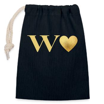 Buchstabe w Goldenes Herz - Verschließbarer Geschenkbeutel aus Baumwolle (14x20cm) - Navy - Vorne