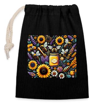 Vibrant, colorful artwork with bees - Closable cotton gift bag (14x20cm) - black - Front