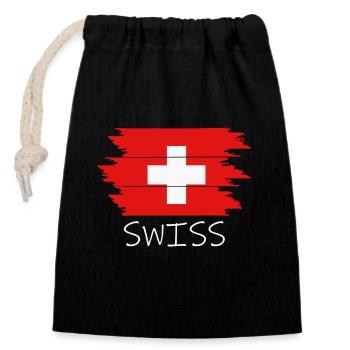 Swiss Switzerland Schweiz - Verschließbarer Geschenkbeutel aus Baumwolle (14x20cm) - Schwarz - Vorne