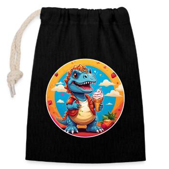 Little cute dino with big colorful ice cream cone - Closable cotton gift bag (14x20cm) - black - Front