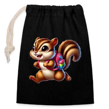 Start of school with chipmunks for school beginners - Closable cotton gift bag (14x20cm) - black - Front