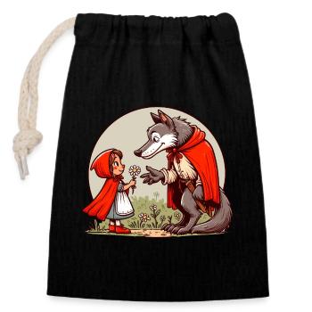 Little Red Riding Hood Fairy Tale Wolf Cute Fairy Tale Character - Closable cotton gift bag (14x20cm) - black - Front