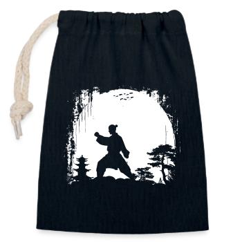 Female Karateka - Closable cotton gift bag (14x20cm) - navy - Front