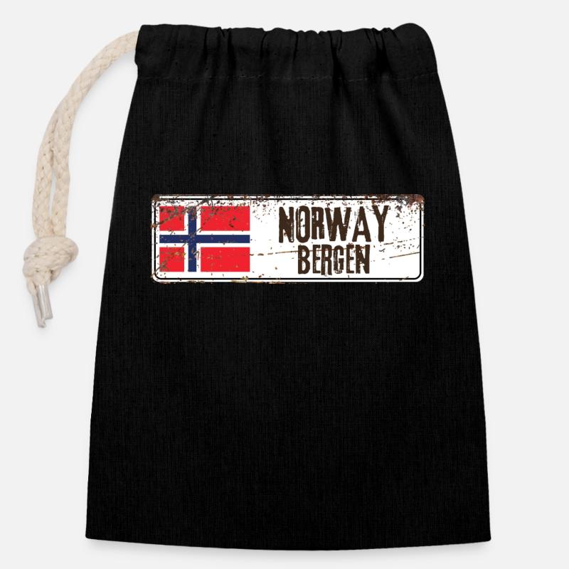 Bergen Norway Flag - Closable cotton gift bag (14x20cm) - black