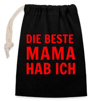 die Beste Mama hab ich - Verschließbarer Geschenkbeutel aus Baumwolle (14x20cm) - Schwarz - Vorne