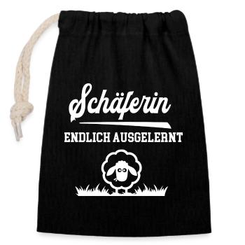 Schäferin Endlich Ausgelernt Lehrling Azubine - Verschließbarer Geschenkbeutel aus Baumwolle (14x20cm) - Schwarz - Vorne