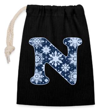 Letter N Snowflakes - Closable cotton gift bag (14x20cm) - black - Front