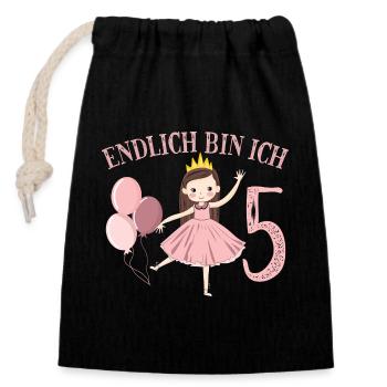 Prinzessin Geburtstagshirt Endlich 5 Jahre Mädchen - Verschließbarer Geschenkbeutel aus Baumwolle (14x20cm) - Schwarz - Vorne