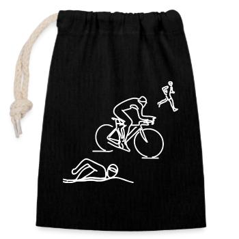 Schwimmen Radfahren Laufen - Verschließbarer Geschenkbeutel aus Baumwolle (14x20cm) - Schwarz - Vorne