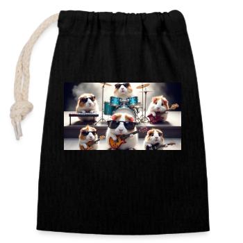 cute guinea pig dressed as a rock band - Closable cotton gift bag (14x20cm) - black - Front