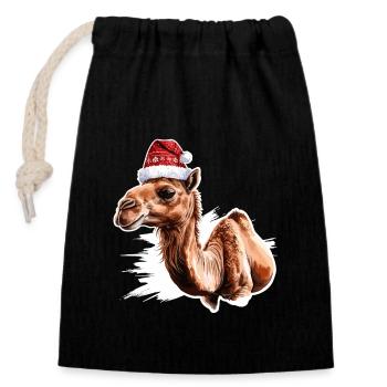 Camel with Santa hat - Closable cotton gift bag (14x20cm) - black - Front
