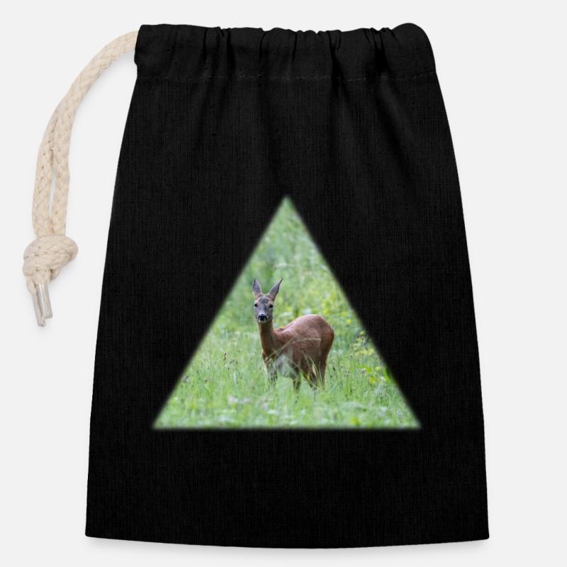 Cerf dans les hautes herbes - Sac cadeau en coton avec cordon (14 x 20 cm) - noir