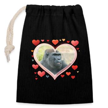 Valentinstag fürs Leben - Einzigartiges Gorilla Herz Design - Verschließbarer Geschenkbeutel aus Baumwolle (14x20cm) - Schwarz - Vorne