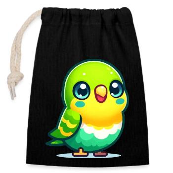 Perruche ondulée - Sac cadeau en coton avec cordon (14 x 20 cm) - noir - Devant