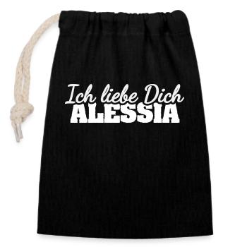 Geschenk für Alessia - Verschließbarer Geschenkbeutel aus Baumwolle (14x20cm) - Schwarz - Vorne